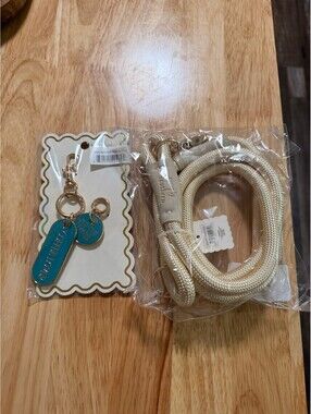Simply Southern Cream Rope Dog Leash with Blue Keychain Charm and Dog Collar